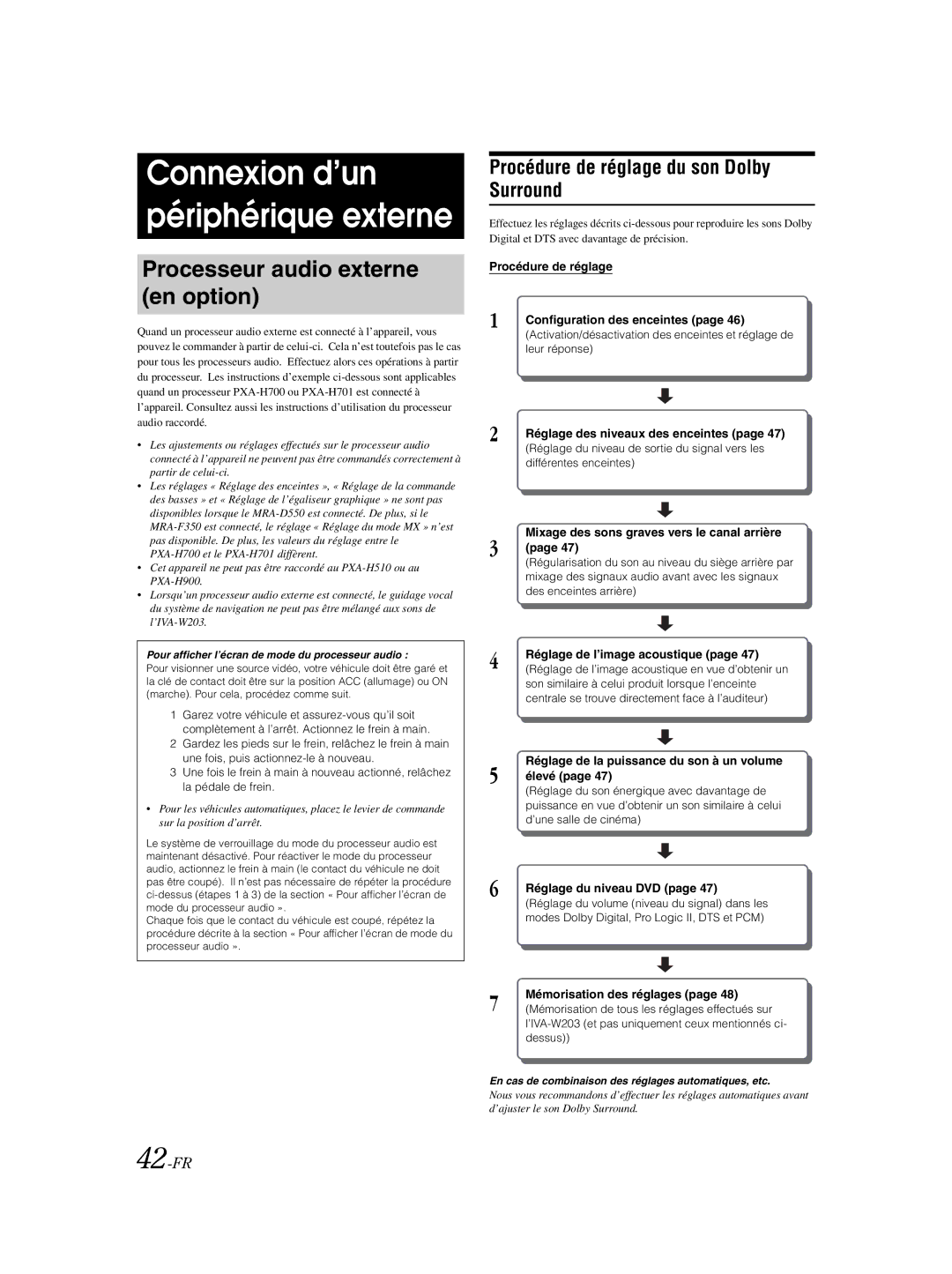 Alpine IVA-W203 owner manual Connexion d’un périphérique externe, Processeur audio externe en option, 42-FR 