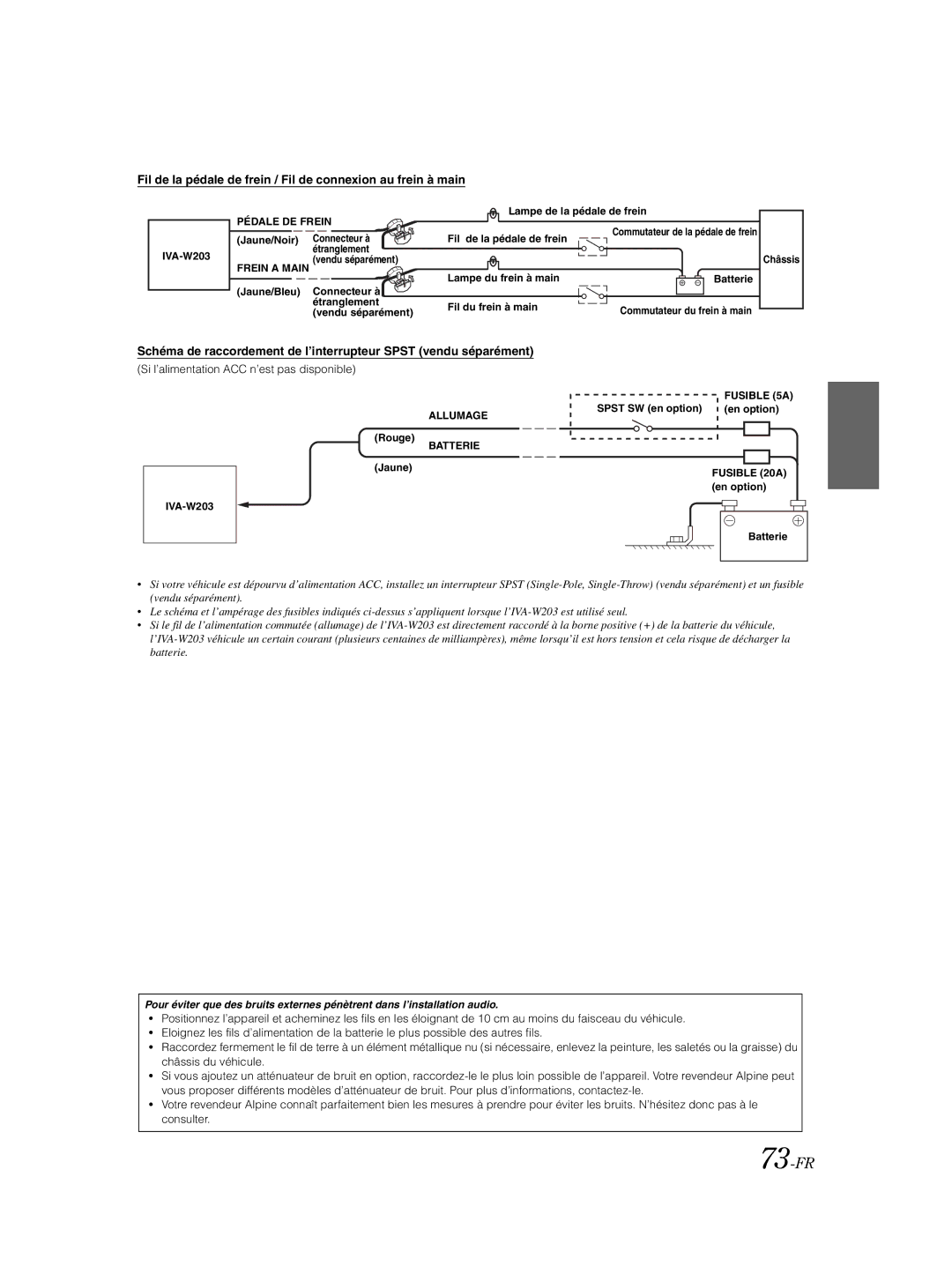 Alpine IVA-W203 owner manual 73-FR, Si l’alimentation ACC n’est pas disponible 