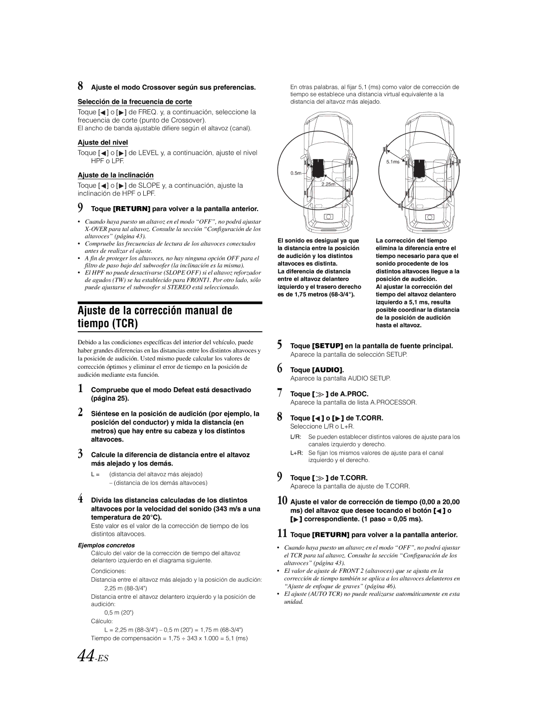 Alpine IVA-W203 owner manual Ajuste de la corrección manual de tiempo TCR, 44-ES 