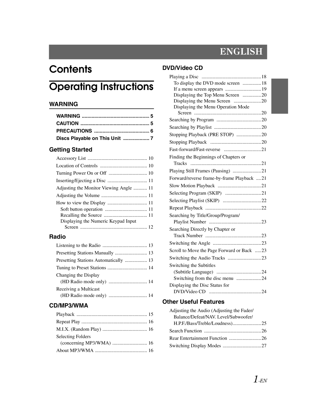 Alpine IVA-W203 owner manual Contents Operating Instructions 