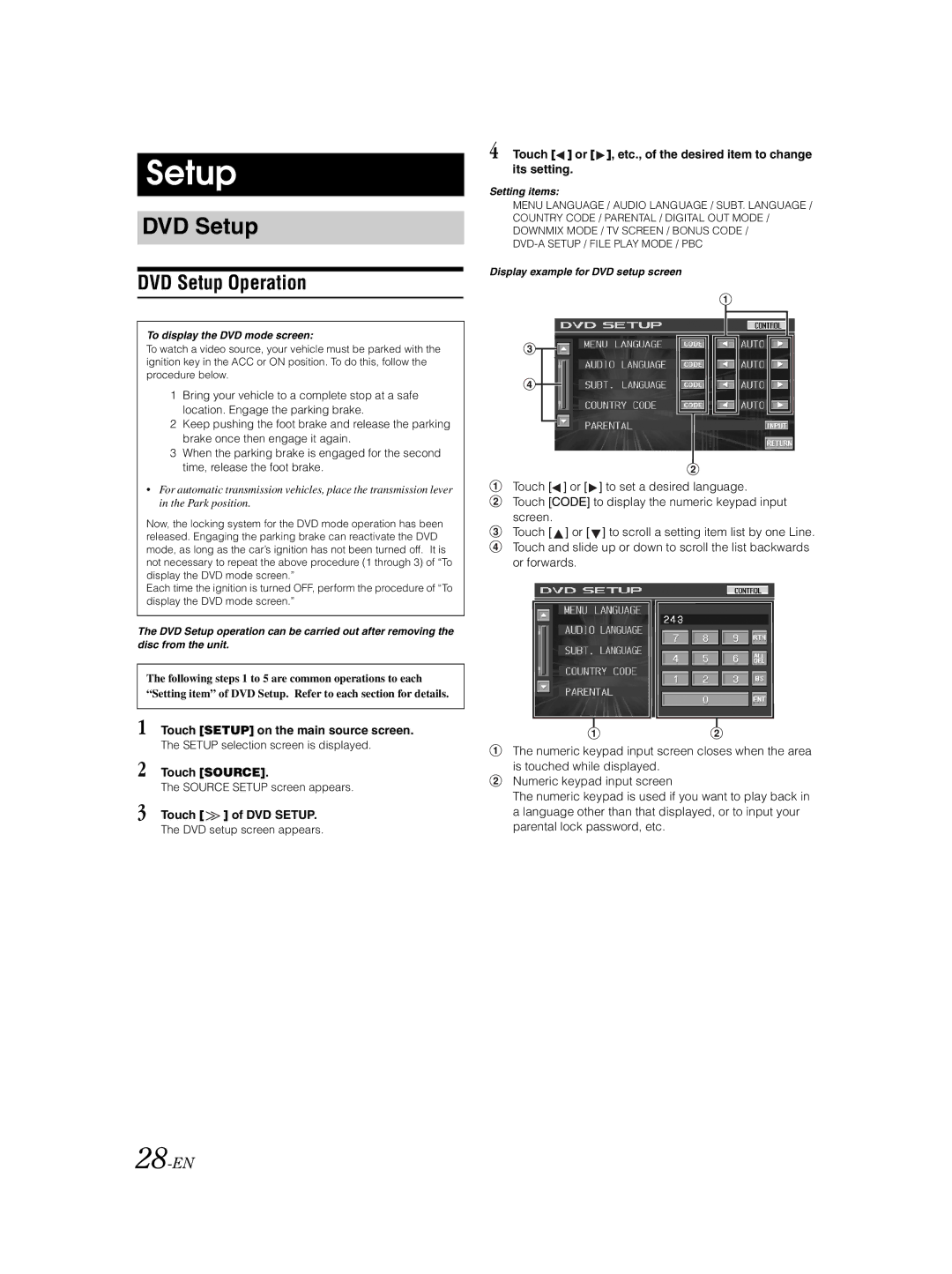 Alpine IVA-W203 owner manual DVD Setup Operation, 28-EN 