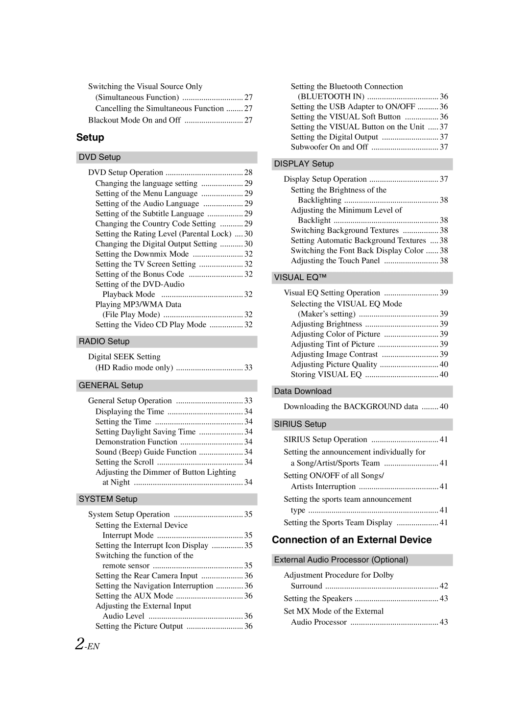 Alpine IVA-W203 owner manual Connection of an External Device, Setup 