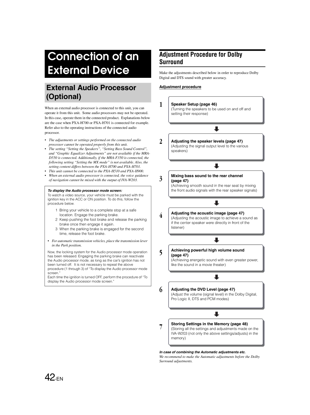 Alpine IVA-W203 owner manual Connection of an External Device, External Audio Processor Optional, 42-EN 