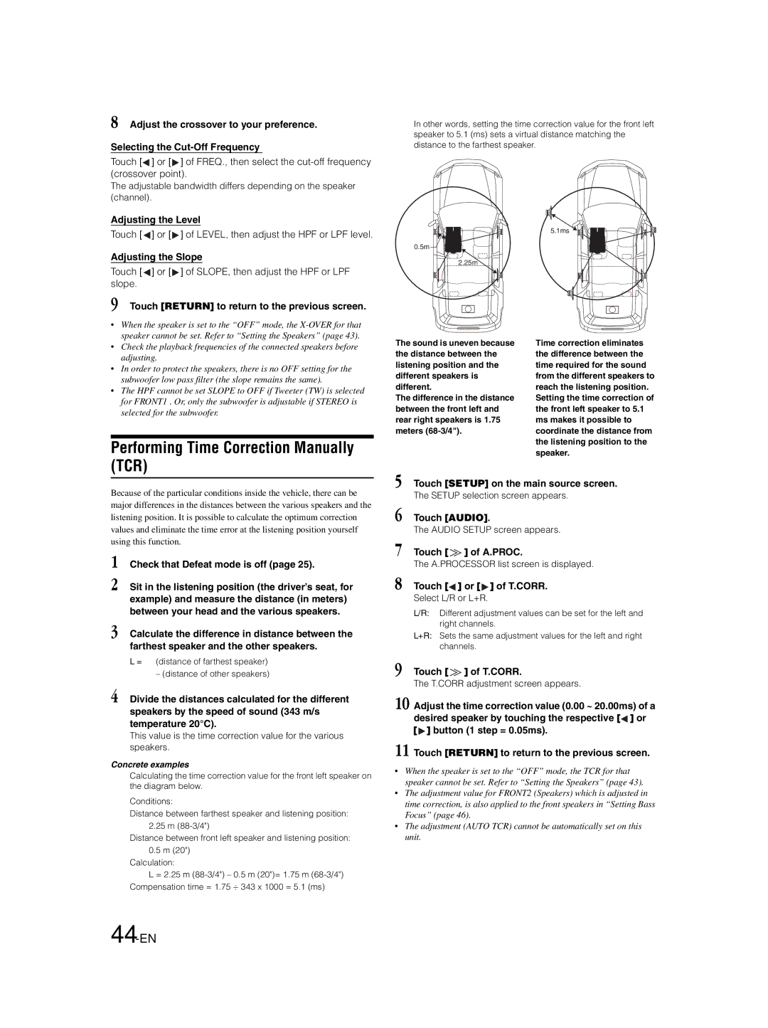 Alpine IVA-W203 owner manual Performing Time Correction Manually TCR, 44-EN 