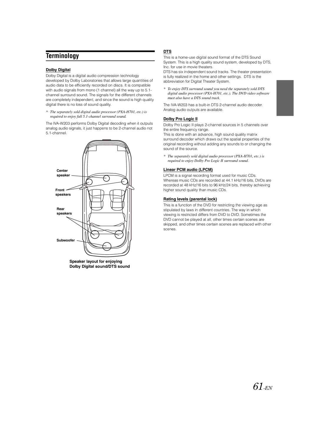 Alpine IVA-W203 owner manual Terminology, 61-EN, Dts 