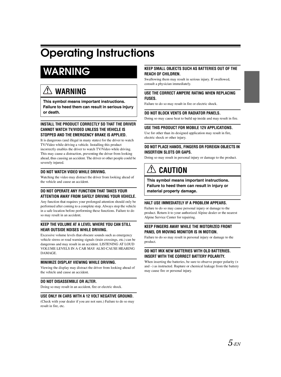 Alpine IVA-W203 owner manual Operating Instructions 