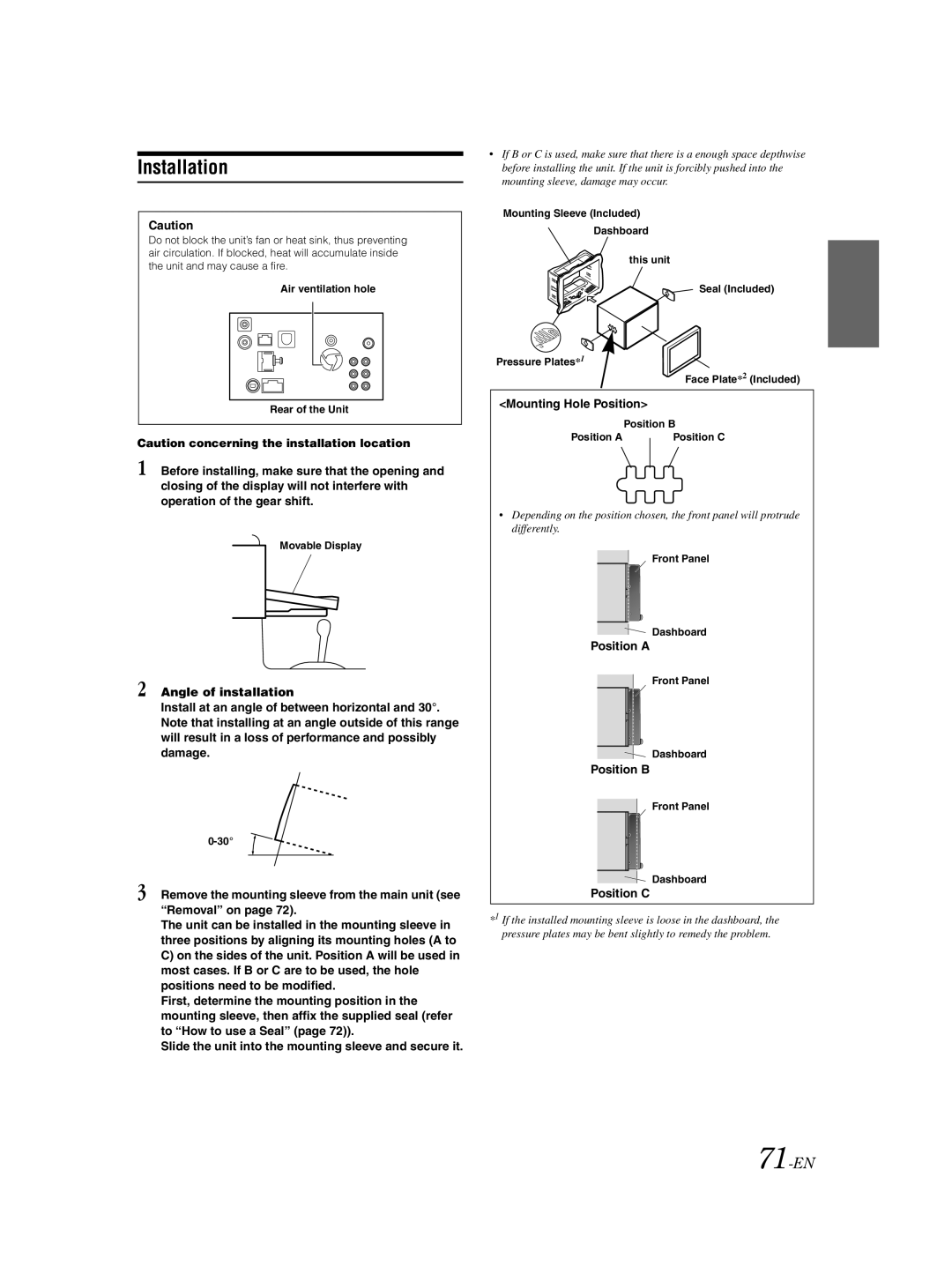 Alpine IVA-W203 owner manual Installation, 71-EN 