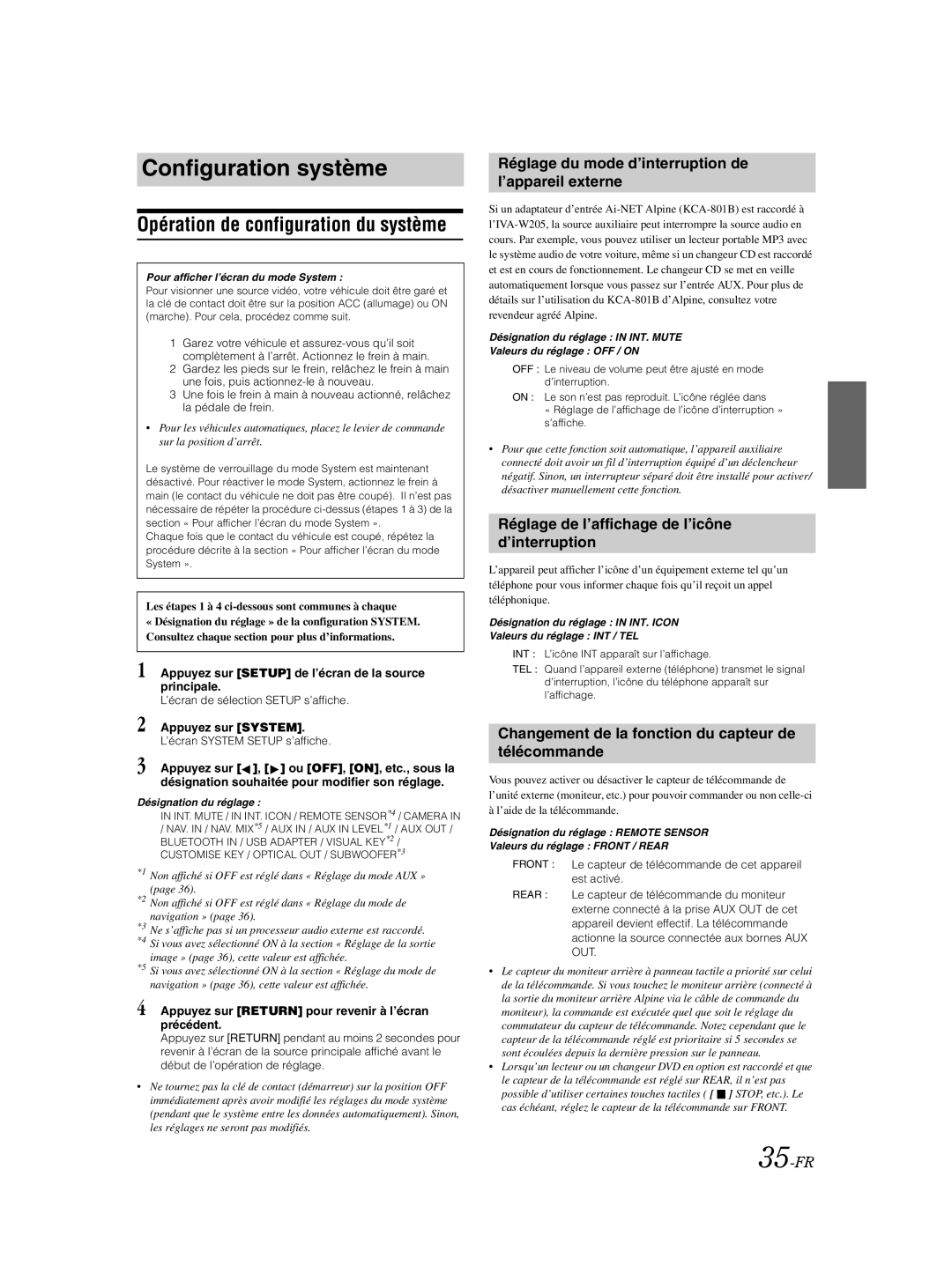 Alpine IVA-W205 owner manual Configuration système, Opération de configuration du système 