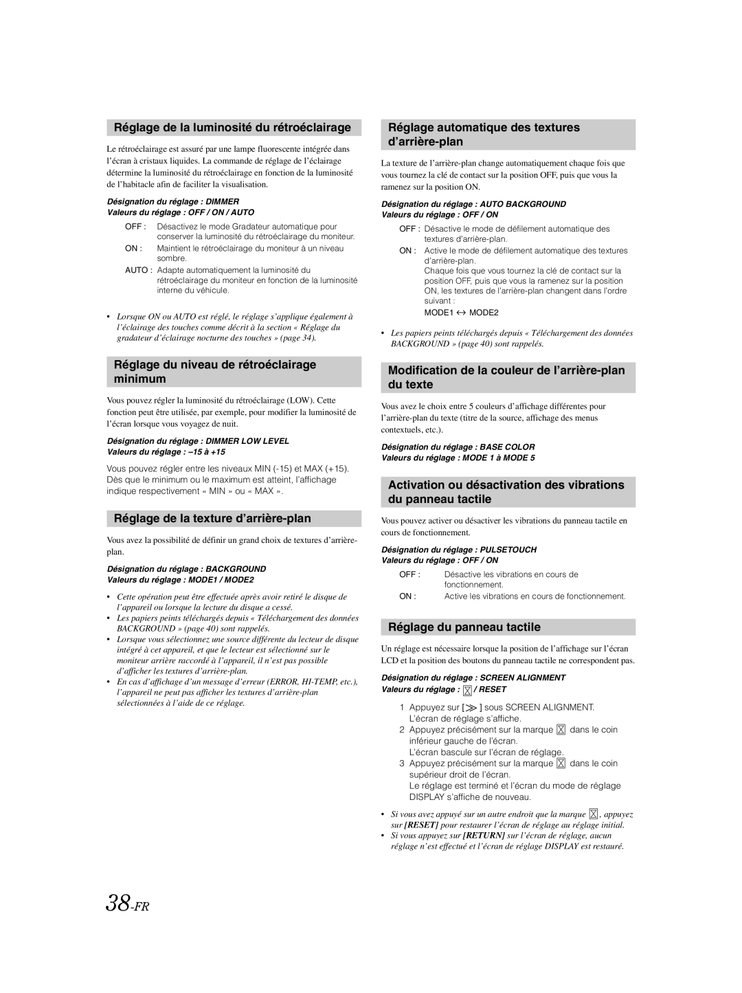 Alpine IVA-W205 owner manual Réglage de la luminosité du rétroéclairage, Réglage du niveau de rétroéclairage minimum 