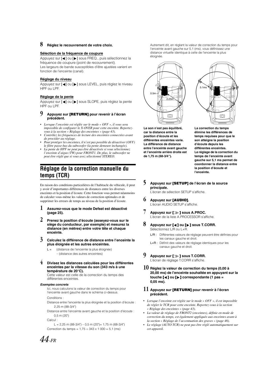 Alpine IVA-W205 owner manual Réglage de la correction manuelle du temps TCR, 44-FR 