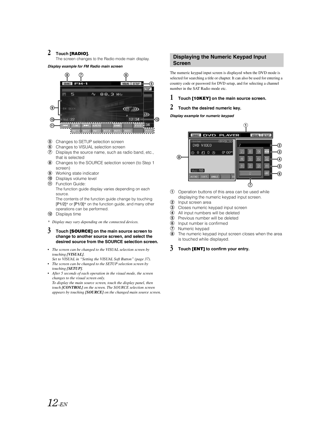 Alpine IVA-W205 owner manual Displaying the Numeric Keypad Input Screen, 12-EN 