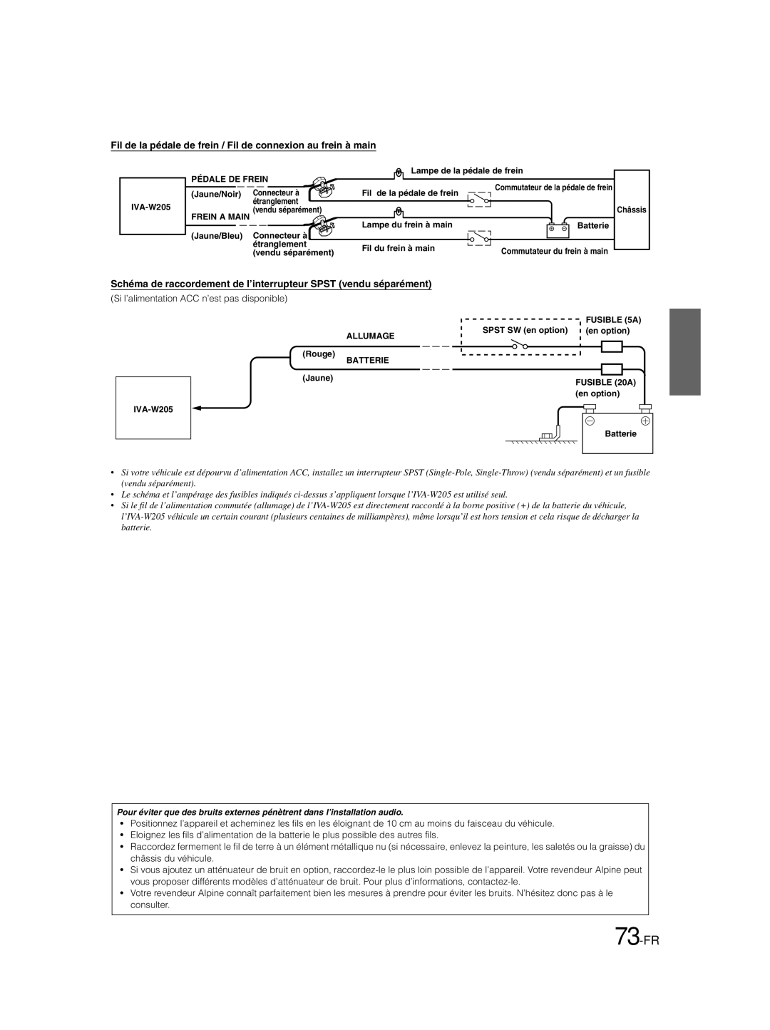 Alpine IVA-W205 owner manual 73-FR, Si l’alimentation ACC n’est pas disponible 