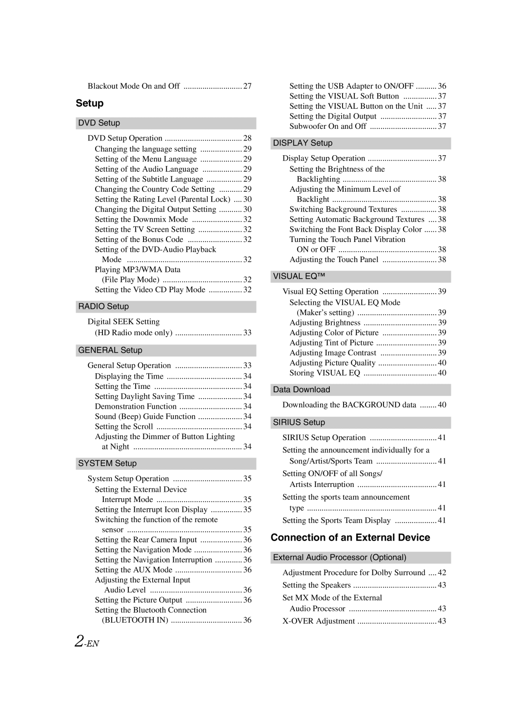 Alpine IVA-W205 owner manual Setup, Connection of an External Device 