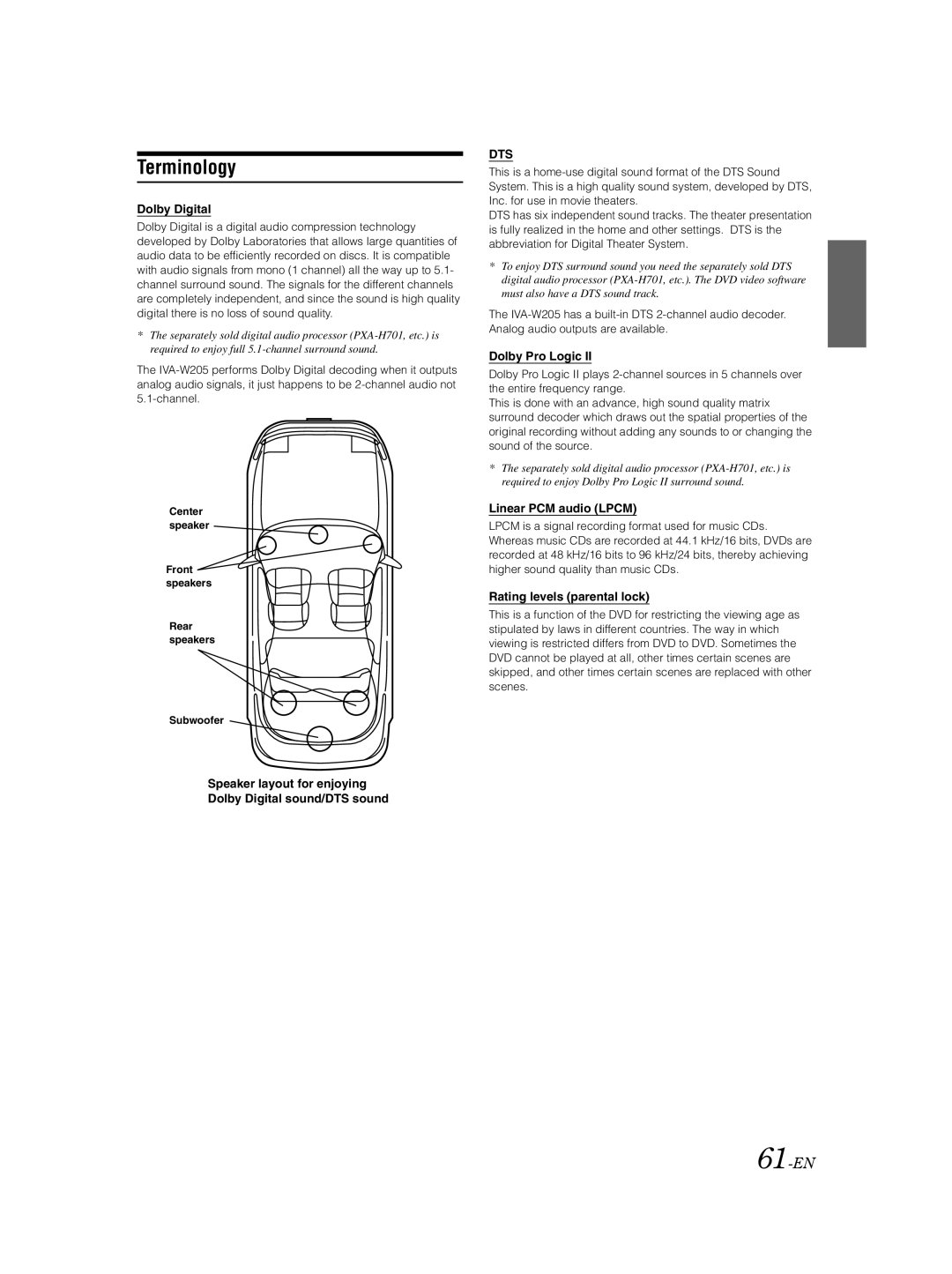 Alpine IVA-W205 owner manual Terminology, 61-EN, Dts 