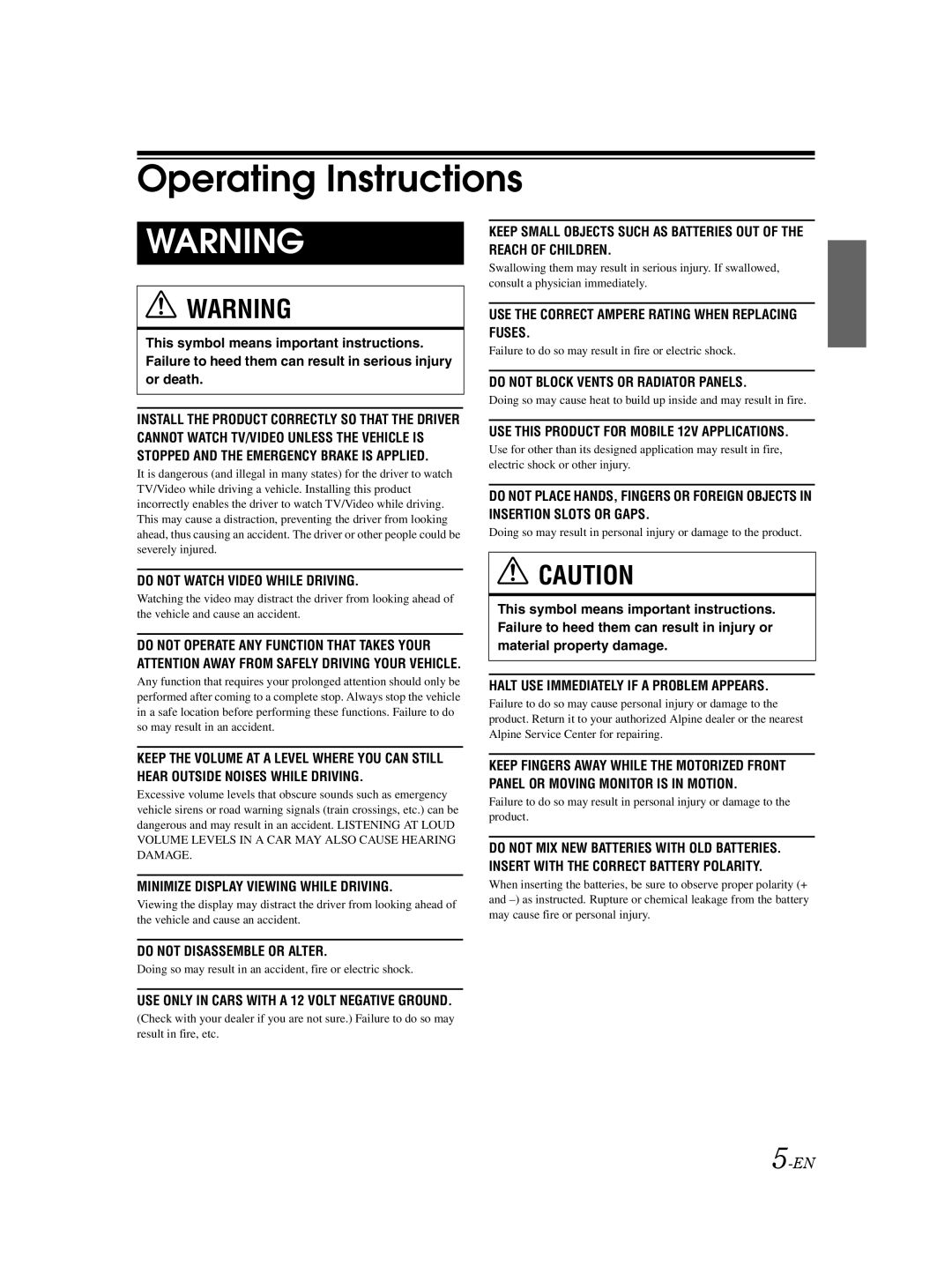 Alpine IVA-W205 owner manual Operating Instructions 