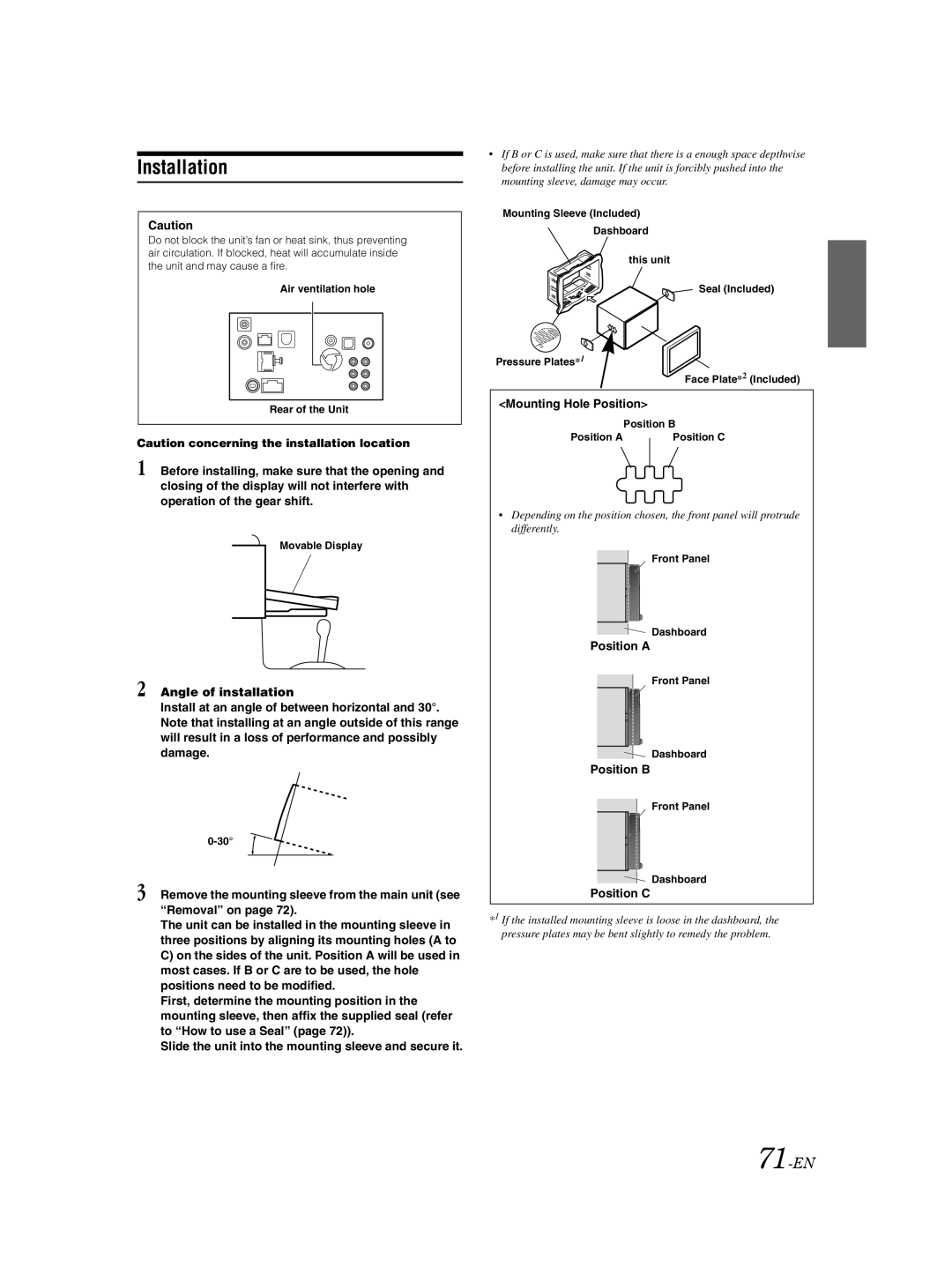 Alpine IVA-W205 owner manual Installation, 71-EN 