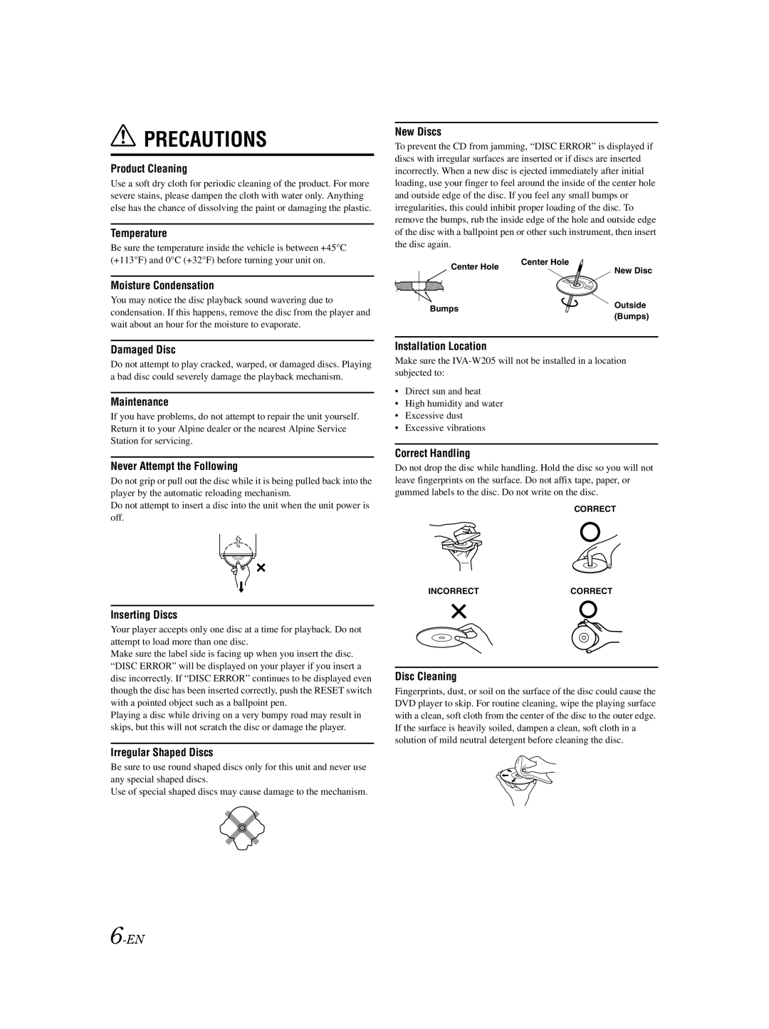 Alpine IVA-W205 owner manual Precautions 