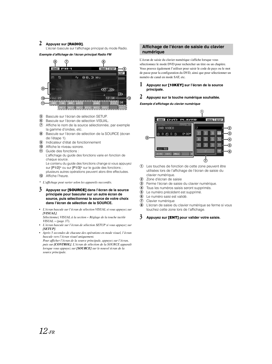 Alpine IVA-W205 owner manual Affichage de l’écran de saisie du clavier numérique, 12-FR, Appuyez sur Radio 