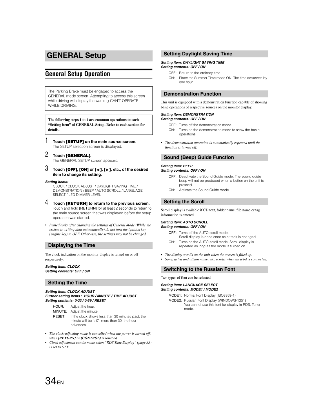 Alpine IVA-W202R, IVA-W205R owner manual General Setup Operation 