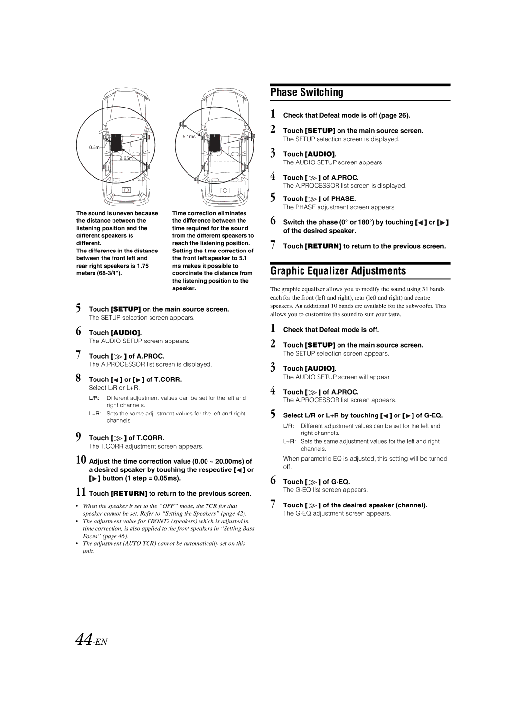 Alpine IVA-W202R, IVA-W205R owner manual Phase Switching, Graphic Equalizer Adjustments, 44-EN 