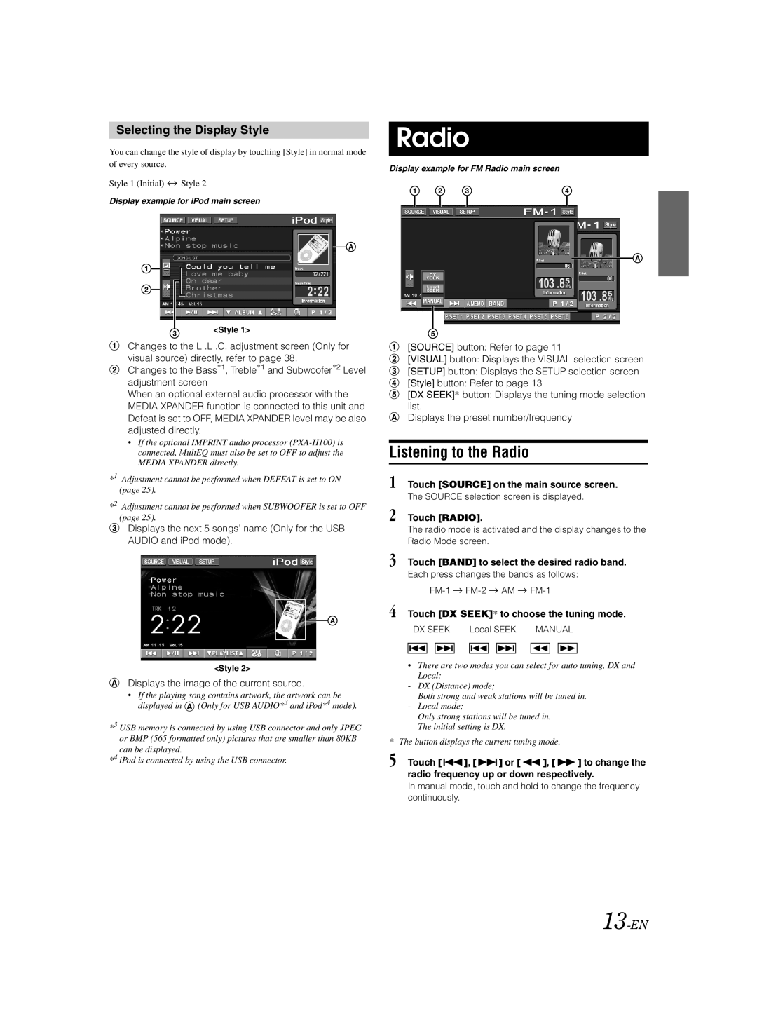 Alpine IVA-W502E owner manual Listening to the Radio, Selecting the Display Style, 13-EN 