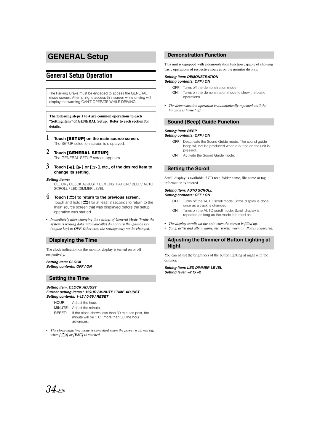 Alpine IVA-W502E owner manual General Setup Operation 