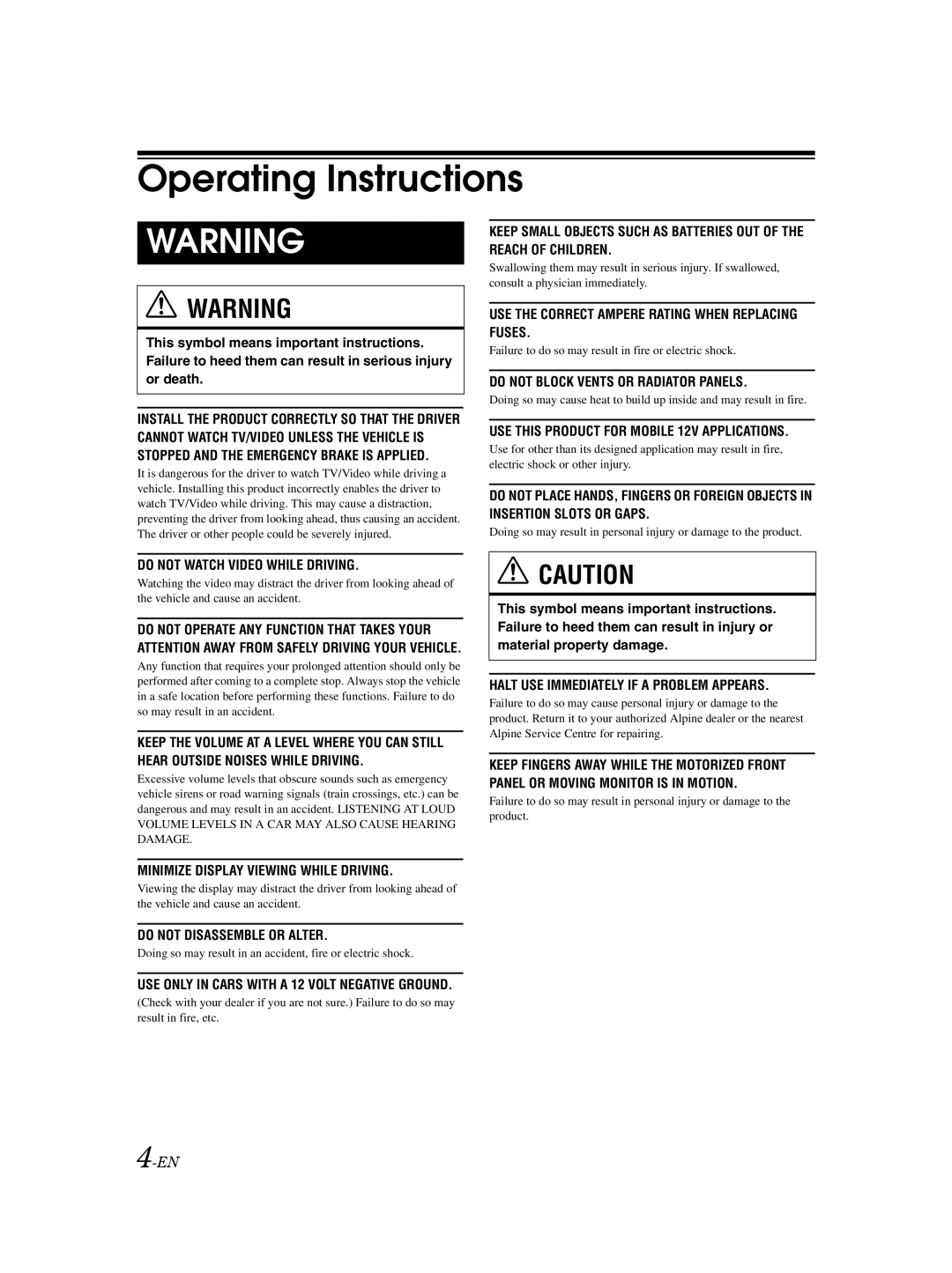 Alpine IVA-W502E owner manual Operating Instructions 