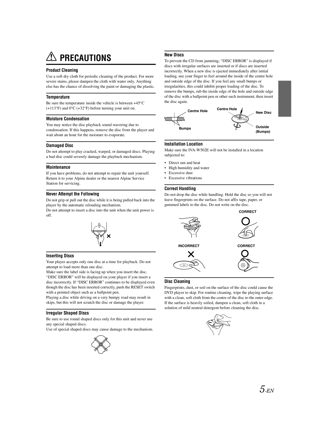 Alpine IVA-W502E owner manual Precautions 