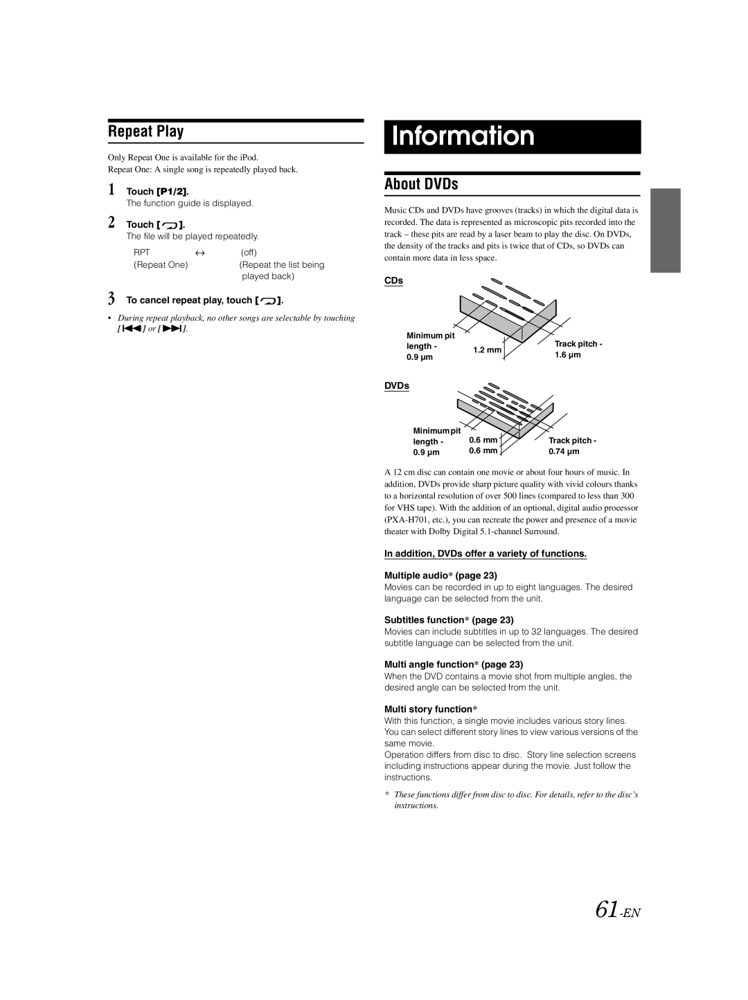 Alpine IVA-W502E owner manual Information, About DVDs, 61-EN 