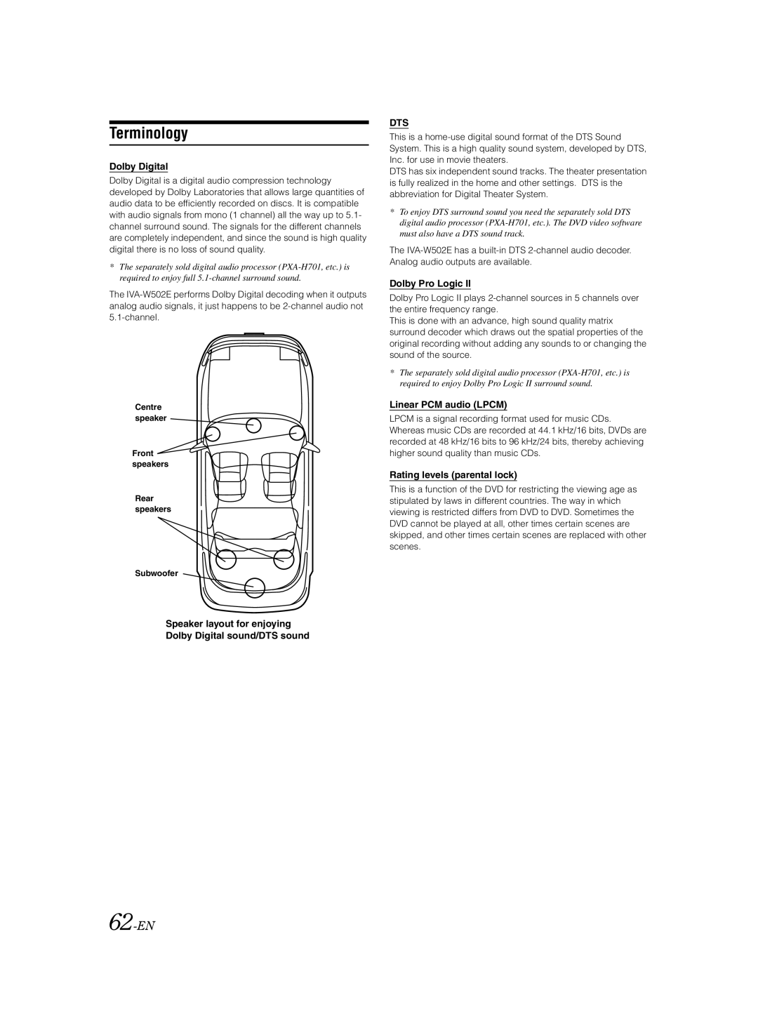 Alpine IVA-W502E owner manual Terminology, 62-EN 