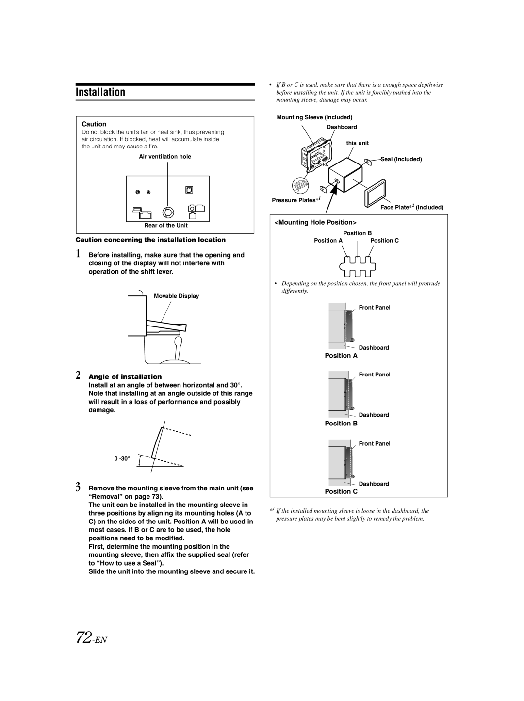 Alpine IVA-W502E owner manual Installation, 72-EN 