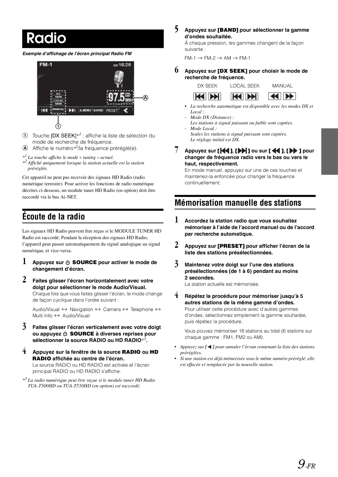 Alpine iXA-W407 Radio, Écoute de la radio, Mémorisation manuelle des stations, La station actuelle est mémorisée 