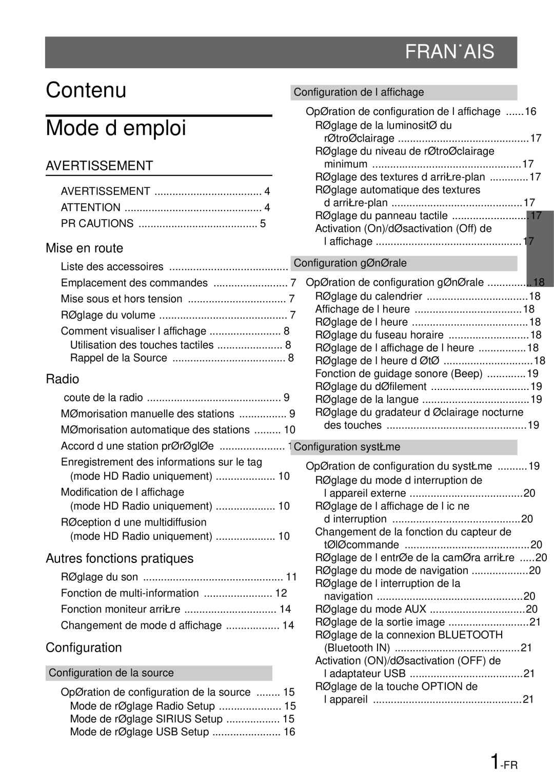 Alpine iXA-W407 owner manual Contenu Mode d’emploi 