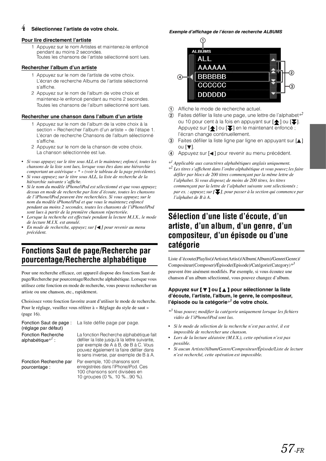 Alpine iXA-W407 owner manual 57-FR, Exemple d’affichage de l’écran de recherche Albums 