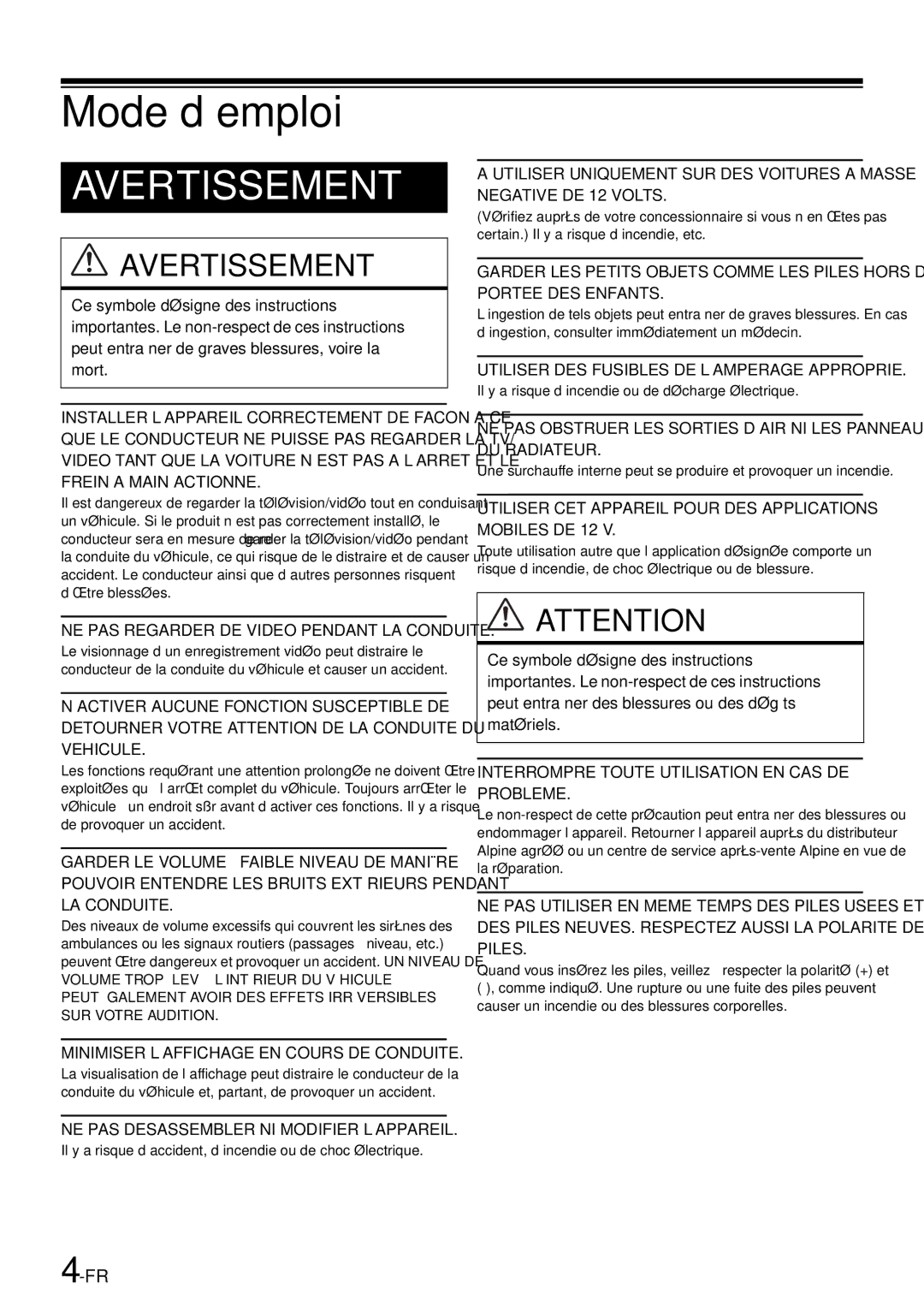 Alpine iXA-W407 owner manual Mode d’emploi 