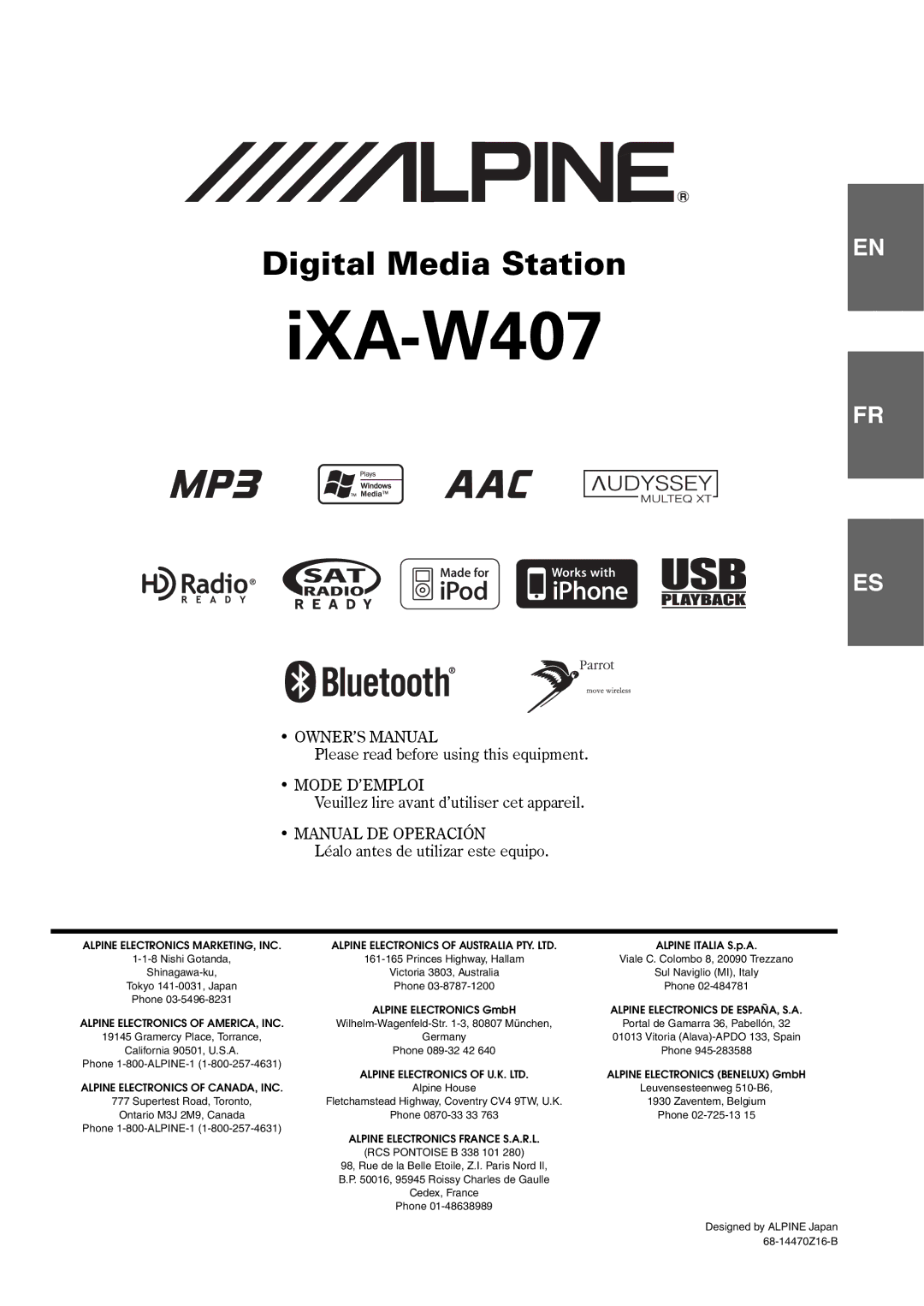 Alpine iXA-W407 owner manual IXA-W407 