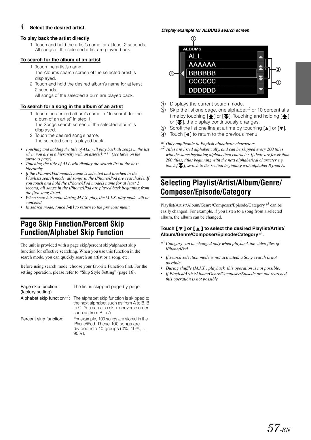 Alpine iXA-W407 owner manual 57-EN, Display example for Albums search screen 