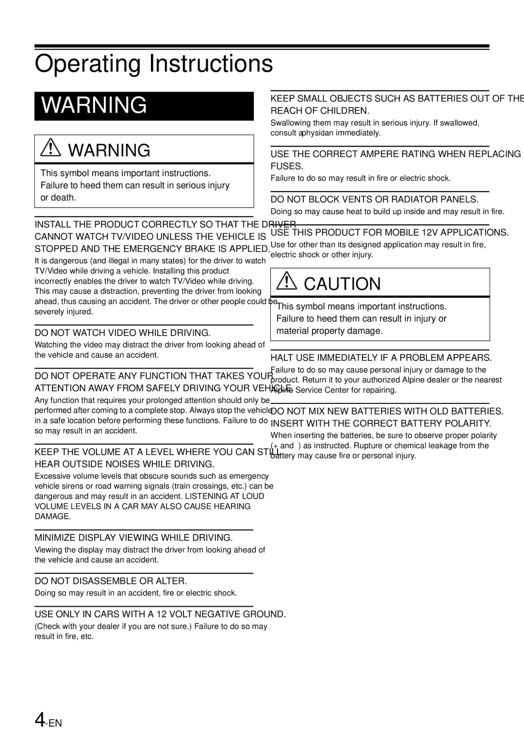 Alpine iXA-W407 owner manual Operating Instructions 