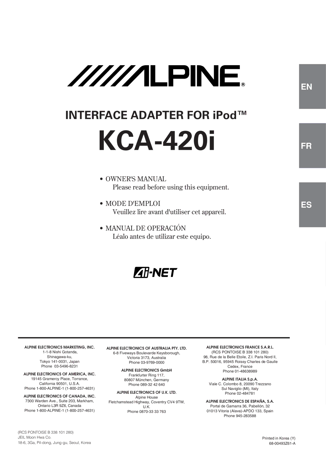 Alpine KCA-420i owner manual 