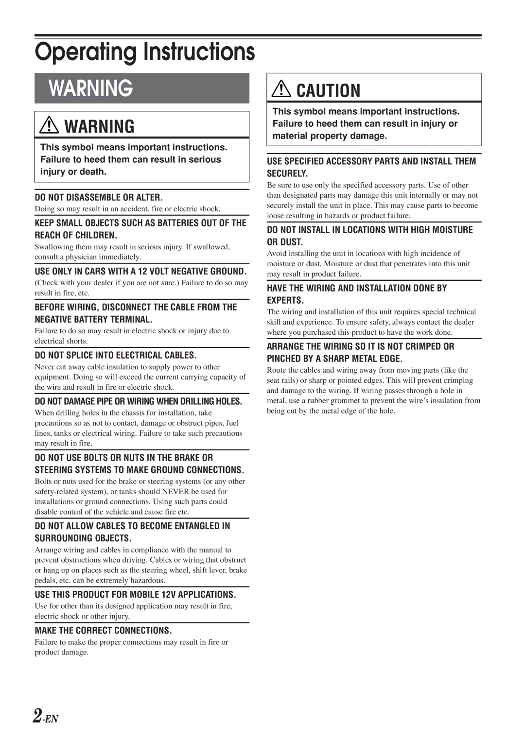 Alpine KCA-420i owner manual Operating Instructions 