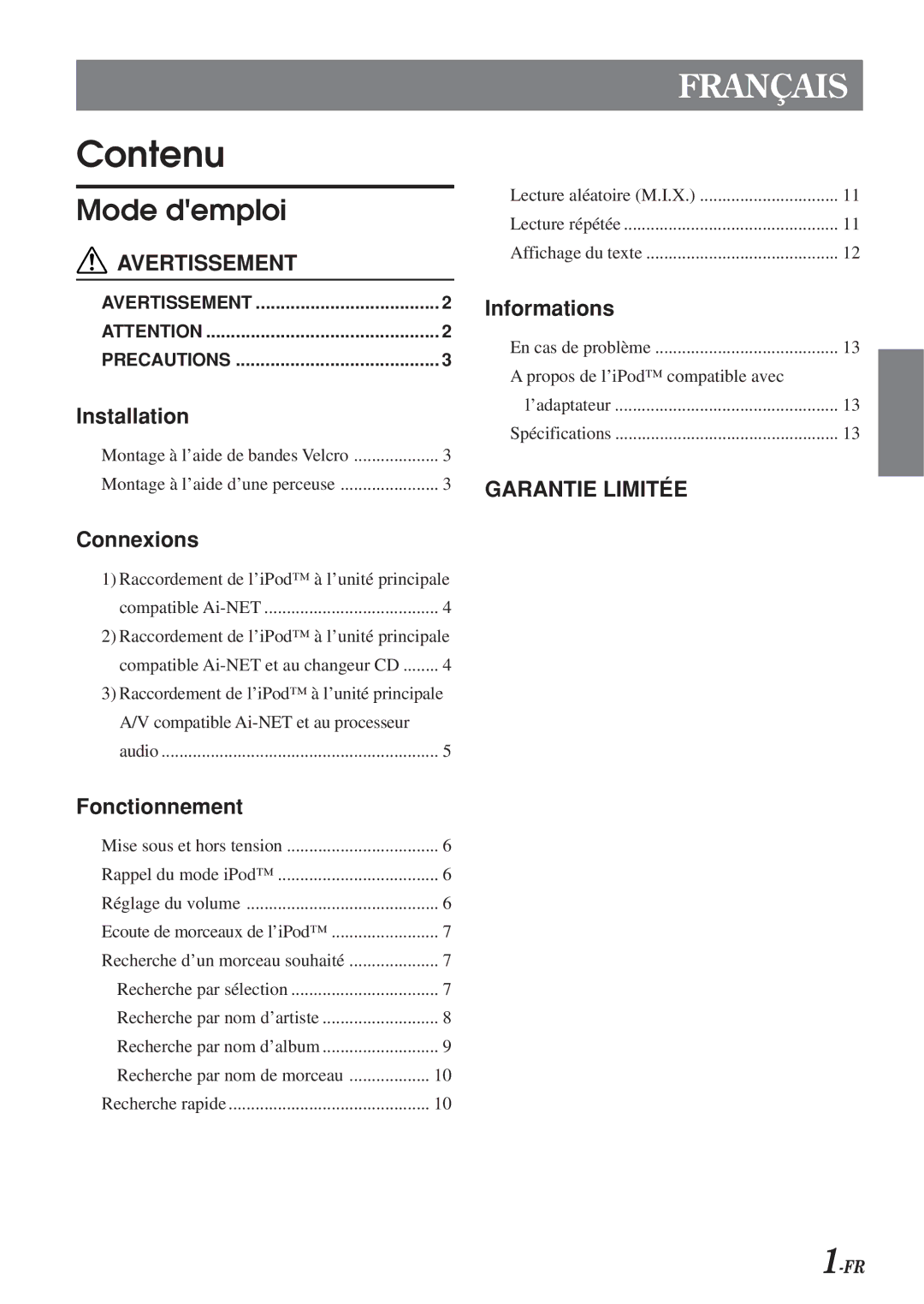 Alpine KCA-420i owner manual Mode demploi, Connexions, Informations 