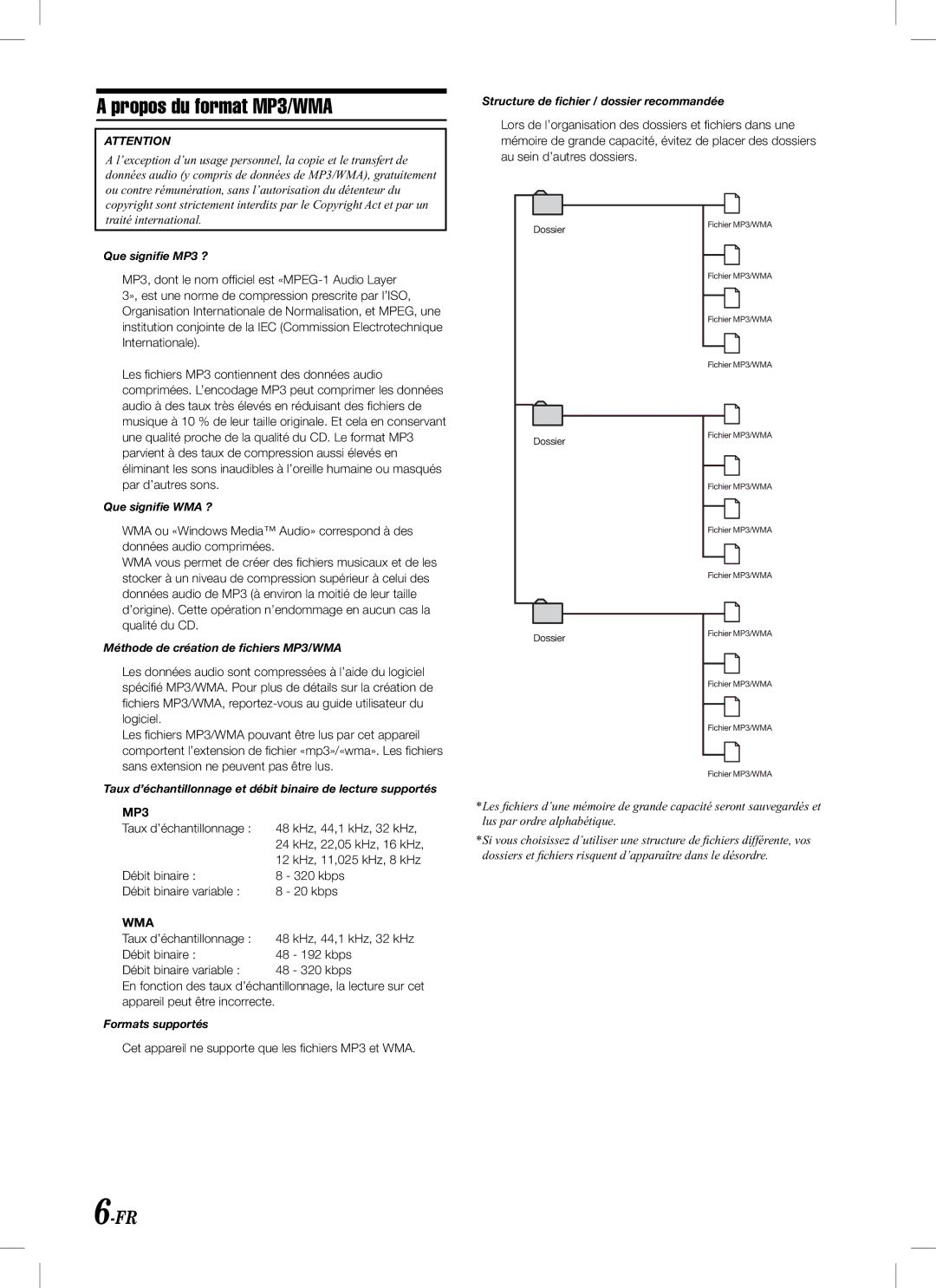 Alpine KCA-620M owner manual Propos du format MP3/WMA 