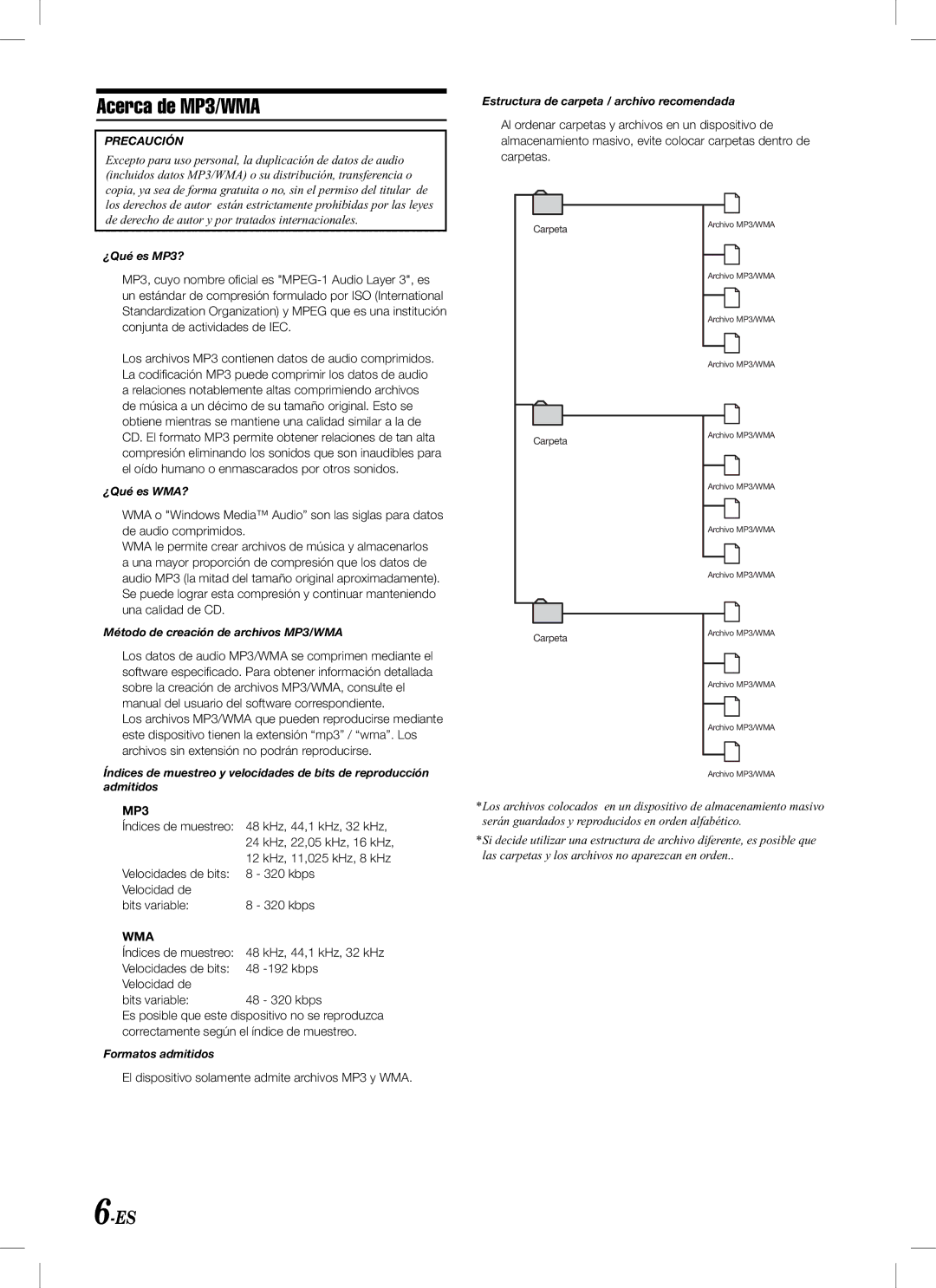 Alpine KCA-620M owner manual Acerca de MP3/WMA 