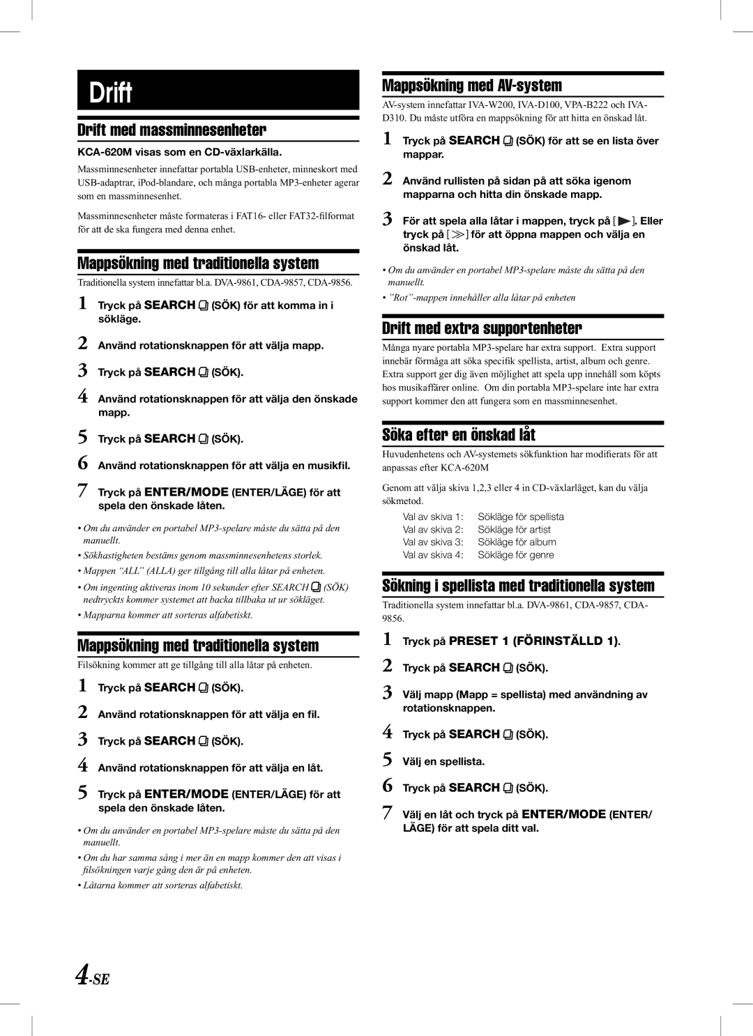 Alpine KCA-620M owner manual Drift 