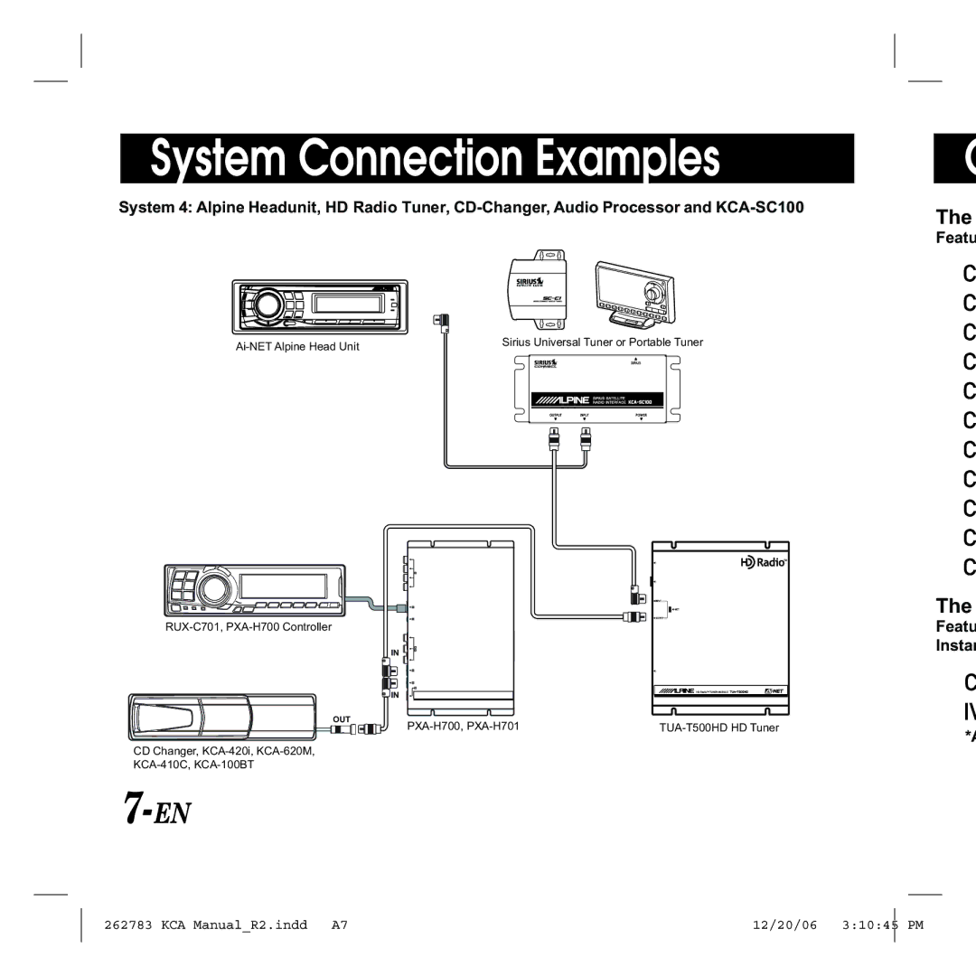 Alpine KCA-SC100 owner manual Featu 