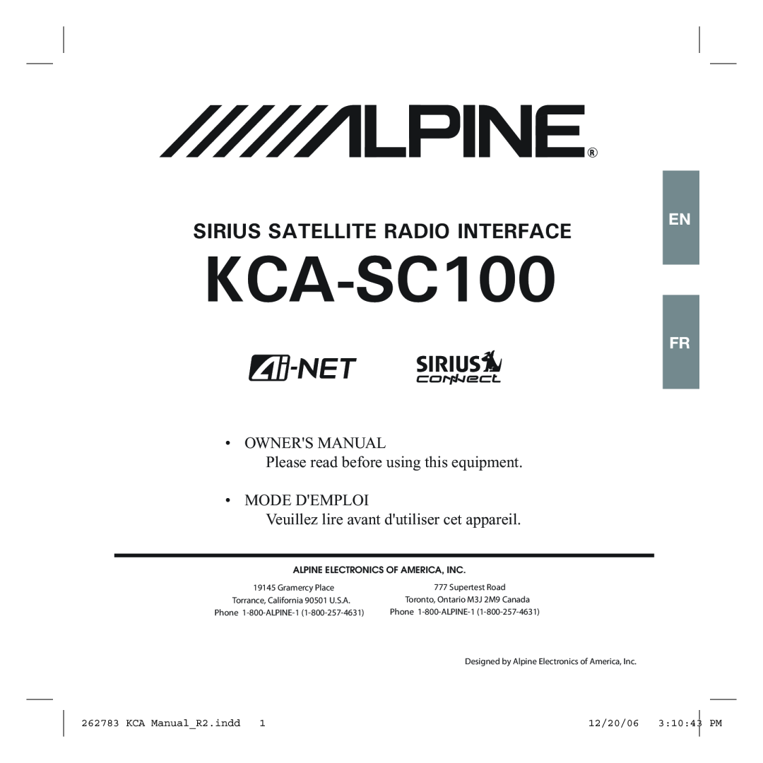 Alpine KCA-SC100 owner manual Sirius Satellite Radio Interface, En Fr, Veuillez lire avant dutiliser cet appareil, 31043 