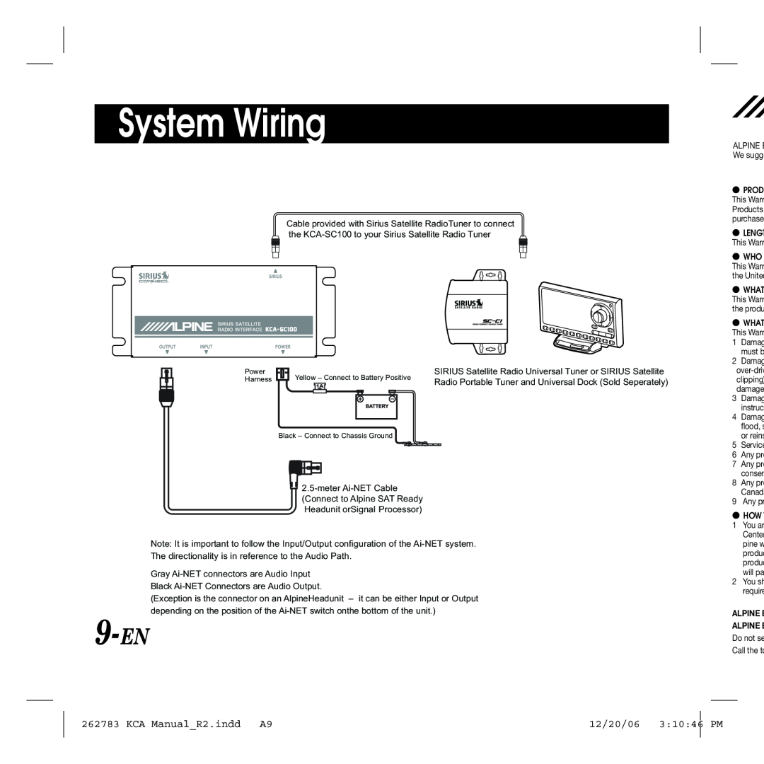 Alpine KCA-SC100 owner manual System Wiring, 9-EN, KCA ManualR2.indd, 12/20/06, 31046 
