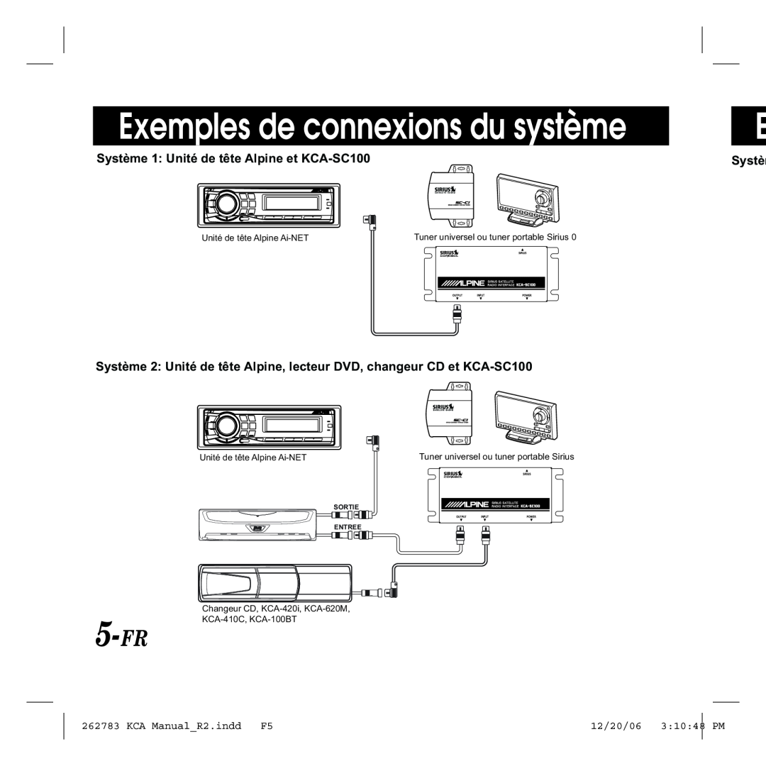 Alpine Exemples de connexions du système, 5-FR, Système 1 Unité de tête Alpine et KCA-SC100, KCA ManualR2.indd, 31048 