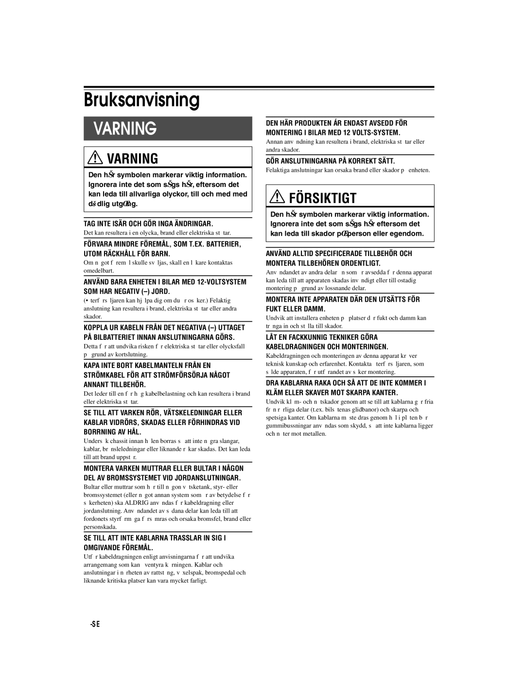 Alpine KCE-300BT owner manual Bruksanvisning, Strömkabel FÖR ATT Strömförsörja Något Annant Tillbehör 