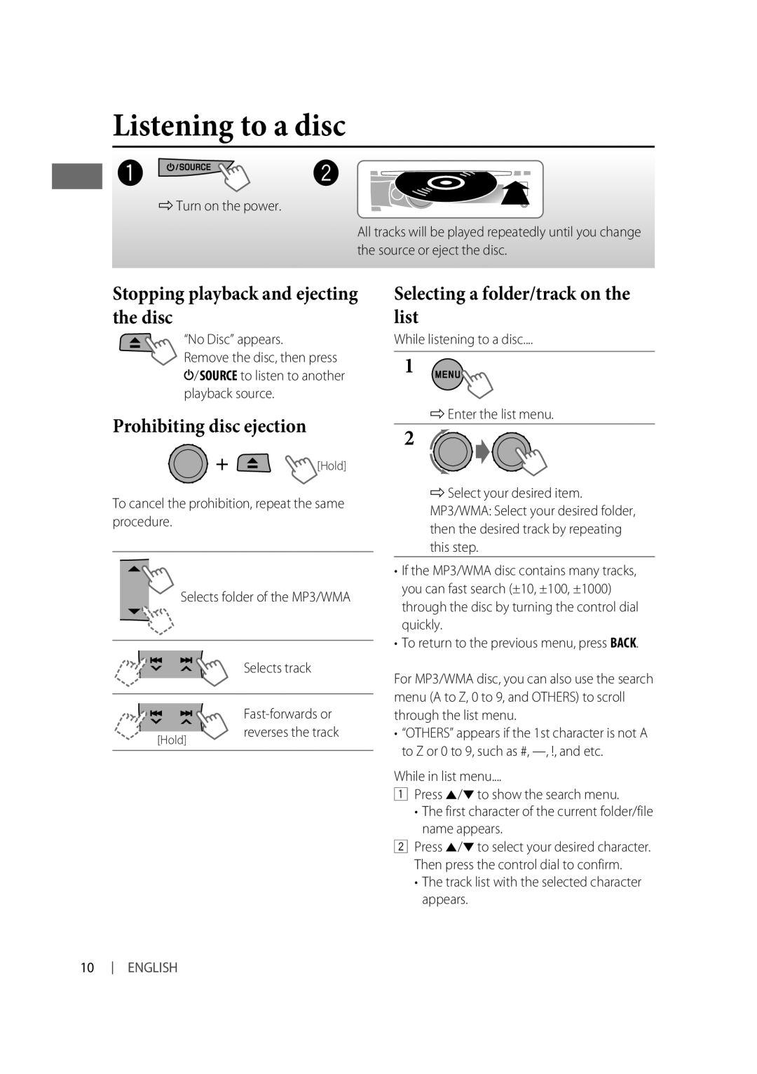 Alpine KD-R810, KD-A815 manual Listening to a disc, Stopping playback and ejecting the disc, Prohibiting disc ejection 